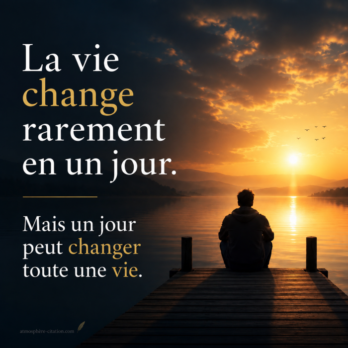 Citation inspirante : La vie change rarement en un jour. Mais un jour peut changer toute une vie.